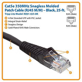 Tripp Lite N001-025-Bk 25' Cat5E Cat5 350Mhz Black Snagless Molded Patch Cable Rj45M/M-25Ft 25 Feet Black