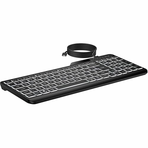 HP 405 Multi-Device Backlit Wired Keyboard (7N7C1UT) - Cable Connectivity - USB Type C, USB Type A Interface - LED - 20 Microphone Mute, Emoji, Language Switch Hot Key(s) - Windows 11, Windows 10, mac