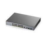 Zyxel Nebula 16-Port Gigabit Smart Managed PoE+ Switch with 250 Watt Budget and 2 Gigabit Combo Ports with Nebula Cloud Managment, Long Range PoE Switch [GS1350-18HP]