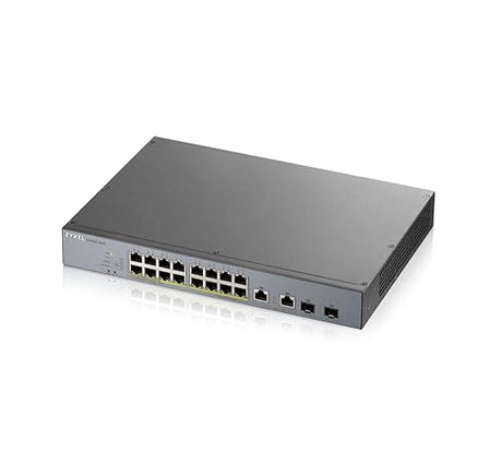 Zyxel Nebula 16-Port Gigabit Smart Managed PoE+ Switch with 250 Watt Budget and 2 Gigabit Combo Ports with Nebula Cloud Managment, Long Range PoE Switch [GS1350-18HP]