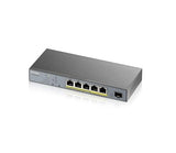 Zyxel Nebula 5-Port Gigabit Smart Managed PoE+ (2 PoE++ Ports) Switch with 60 Watt Budget and 1 SFP with Nebula Cloud Managment, Long Range PoE Switch [GS1350-6HP]