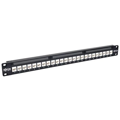 Tripp Lite 24 Port Rackmount Cat6a Feedthrough Patch Panel RJ45 Ethernet 1U (N254-024-6A), Black 24-Port Cat6a