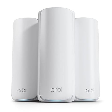 NETGEAR Orbi 870 Series Tri-Band WiFi 7 Mesh System (RBE873) - Router + 2 Satellite Extenders, Security Features, Up to 21 Gbps, Covers Up to 9,000 Sq. Ft., 150 Devices, 10 Gig Internet Port, BE21000 WiFi 7 3-Pack