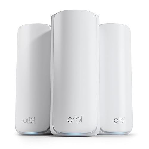 NETGEAR Orbi 870 Series Tri-Band WiFi 7 Mesh System (RBE873) - Router + 2 Satellite Extenders, Security Features, Up to 21 Gbps, Covers Up to 9,000 Sq. Ft., 150 Devices, 10 Gig Internet Port, BE21000 WiFi 7 3-Pack