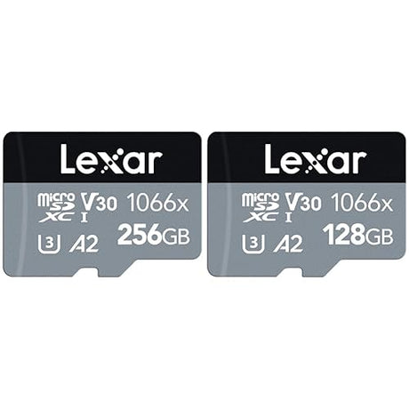 Lexar Professional 1066x 256GB MicroSDXC UHS-I Card & 066x 128GB microSDXC UHS-I Card w/SD Adapter Silver Series, Up to 160MB/s Read, for Action Cameras, Drones 256GB Single Adapter + 128GB Card