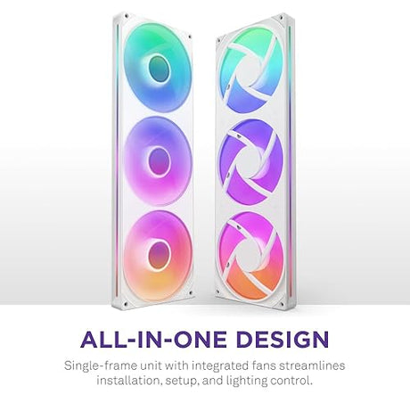 NZXT F420 RGB Core - 420mm Single-Frame Fan Unit with 3 x 140mm RGB Fans - Speed & Lighting Control - High Static Pressure & Airflow - Fluid Dynamic Bearings - 8 aRGB LEDs Per Fan - White 420mm Single Frame White