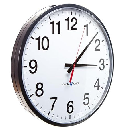 Pyramid Time Systems - Analog Wall Clock [ Q12210 ] – 12-Hour Face, 14 Inch Modern Battery Operated Wall Clock, Black Bezel, White Dial – Perfect for Home, School, Office, Factory or Warehouse