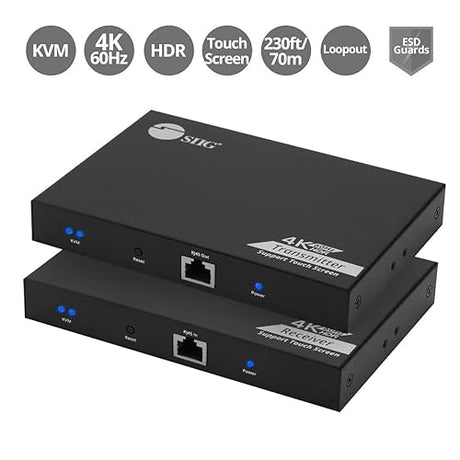 SIIG HDMI KVM Extender Over CAT6/ 6e/ 7 Cable to 230ft, 4K 60Hz with HDMI Loop Out, USB Port for Keyboard/Mouse, Touch Screen Panel, S/PDIF Audio Extraction, Transmitter & Receiver (CE-H27811-S1)