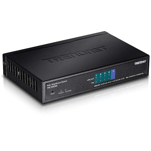 TRENDnet 5-Port Gigabit EdgeSmart PoE+ Switch, 4 x Gigabit PoE+ Ports, 1x Gigabit Port, 31W PoE Power Budget, Managed PoE+ Switch, Wall mountable, Lifetime Protection, Black, TPE-TG50ES