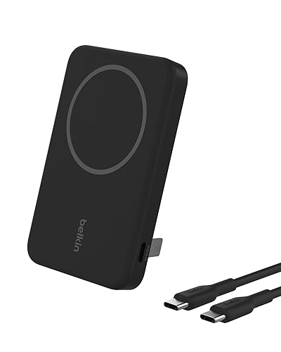 Belkin BoostCharge Pro Wireless Power Bank 5K w/ Qi2, MagSafe Compatible + Built-in Pop-up Kickstand - Compatible w/iPhone 15, 15 Plus, 15 Pro, 15 Pro Max, iPhone 14, and More - Black