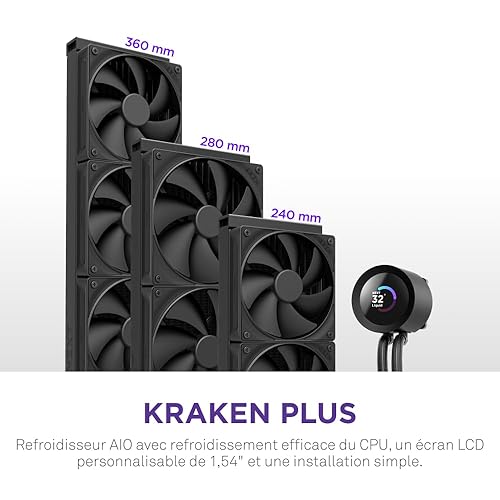 NZXT Kraken Plus 280 – AIO CPU Liquid Cooler – 280mm Radiator – 2 x F140P Fans – Customizable 1.54 Square LCD – AMD® AM5, AM4 – Intel® LGA 1851/1700, 1200/115X – Black 280mm Radiator Kraken Plus Black