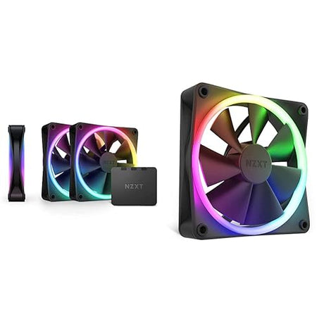 NZXT F120 RGB Duo Triple Pack - 3 x 120mm Dual-Sided RGB Fans with RGB Controller & F120 RGB Fans - RF-R12SF-B1 - Advanced RGB Lighting Customization - Whisper Quiet Cooling - Single Duo Triple Pack + Fan-Black