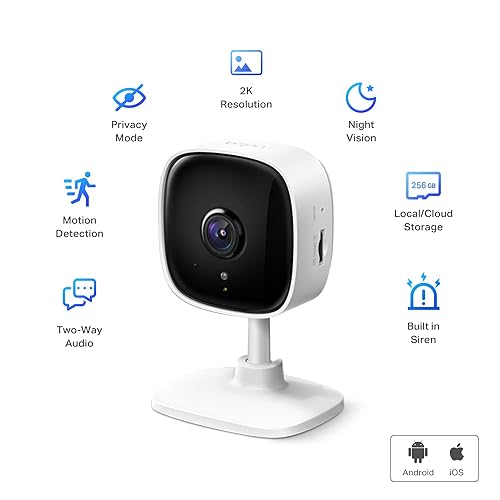 TP-Link Tapo 2K Indoor Home Security WiFi Camera, Up to 30ft Night Vision, Privacy Mode, Sound & Light Alarm, Up to 256 GB microSD Card Slot, Two-Way Audio, Works w/Alexa and Google (Tapo C110) 2K HD Indoor Security WiFi Camera