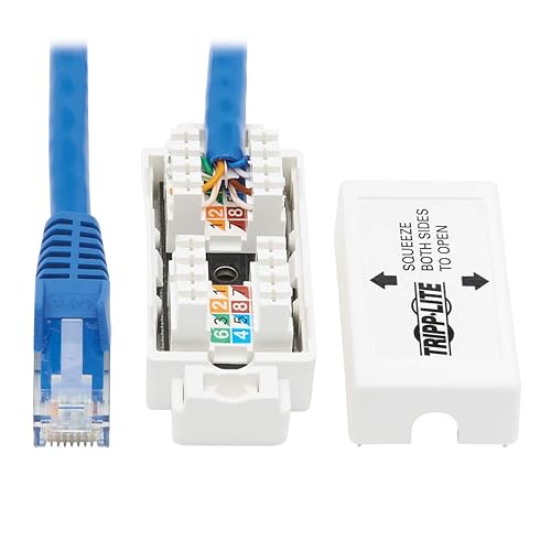 TRIPP LITE Cat6 Junction Box Cable Assembly, Unshielded Ethernet Extension Network Cable, Surface Mount, PoE+, RJ45/110 Punchdown, 18 in, Blue (N237-P18N-WHSH)