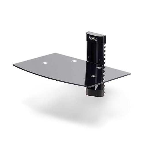 StarTech.com Floating Wall-Mounted AV Shelf, Adjustable Height Shelf for Under TV AV Equipment, Tempered Glass Shelf