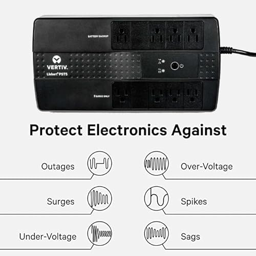 Liebert PST5 UPS - 350VA/200W 120V, Standby Power, 8 Outlets, Network Protection, 3 Year Warranty, Shutdown software, Uninterruptible Power Supply, Battery Backup with Surge Protection (PST5-350MT120)