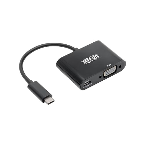 Tripp Lite USB C to VGA Adapter Converter w/PD Charging 1080p Black USB 3.1 Gen 1 Thunderbolt 3 USB Type C to VGA (U444-06N-VB-C)