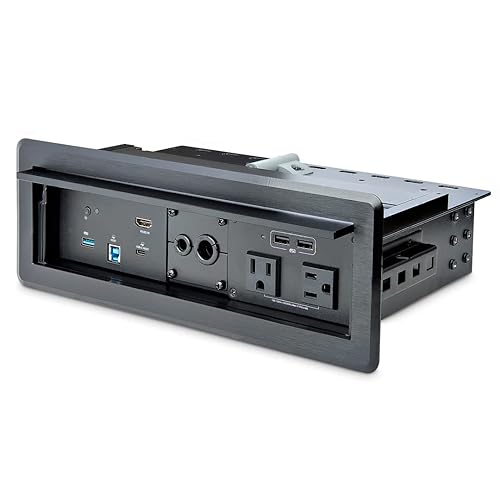 StarTech.com Conference Room Docking Station with Power/Charging; Table Connectivity Box, Universal USB-C Laptop Dock, 60W PD, 4K HDMI, USB Hub, Audio, 2x AC Outlets, 2xUSB Charge Ports (KITBXDOCKPNA)