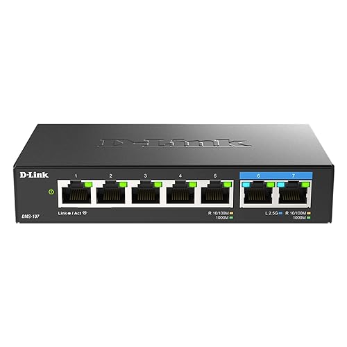 D-Link 6-Port 10GB & 2.5GB Unmanaged Gaming Switch with 1 x 10G, 5 x 2.5G -  Multi-Gig, Network, Fanless, Plug & Play, Colored Indicator (DMS-106XT) 