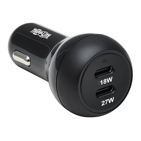 Tripp Lite USB-C Car Charger, 45W PD Charging Dual Port USB-C Car Charger, USB-C 27W, USB-C 18W, Black (U280-C02-45W-2B)