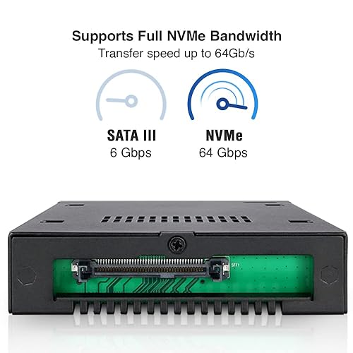 ICY DOCK 2.5 U.2 NVMe SSD PCIe 3.0/4.0 Mobile Rack for External 3.5 Drive Bay(147mm Depth) | ToughArmor MB601VK-B 1 Bay