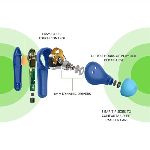 Belkin Soundform Nano - Bluetooth Earbuds for Kids with Built-in Microphone, 24H Battery Life, 85dB Safe Volume Limit - Kids Bluetooth Earbuds for iPhone, iPad, Galaxy & More - Blue