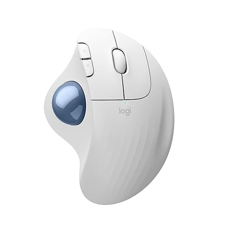 Logitech Ergo M575S Wireless Trackball Mouse, Wireless Ergonomic Mouse with Bluetooth and Encrypted Dongle, Comfortable Thumb Control, Precise and Smooth Tracking, for PC/Mac - Off-White Blue Ball 2024 Model White + Blue Ball