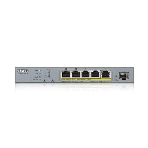 Zyxel Nebula 5-Port Gigabit Smart Managed PoE+ (2 PoE++ Ports) Switch with 60 Watt Budget and 1 SFP with Nebula Cloud Managment, Long Range PoE Switch [GS1350-6HP]