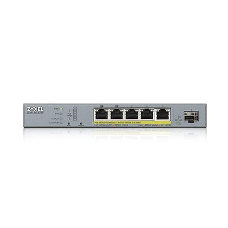 Zyxel Nebula 5-Port Gigabit Smart Managed PoE+ (2 PoE++ Ports) Switch with 60 Watt Budget and 1 SFP with Nebula Cloud Managment, Long Range PoE Switch [GS1350-6HP]