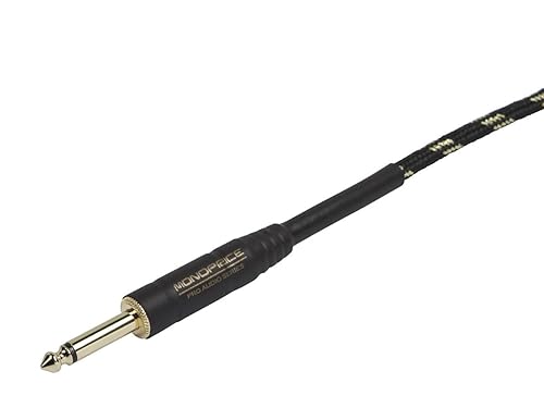 Monoprice Braided Cloth 1/4 Inch (TS) Male 20AWG Instrument Cable Cord - 6 Feet- Black (Gold Plated) 6ft