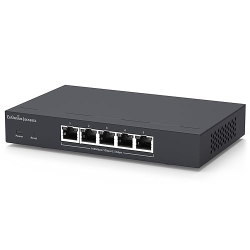 EnGenius ECS205L 5-Port 2.5G Multi-Gigabit Layer 2 Switch – Cloud or On-Premise Managed, Cat5e Compatible, High-Speed Ethernet for Business, Workstations, Servers, and Wi-Fi Access Points