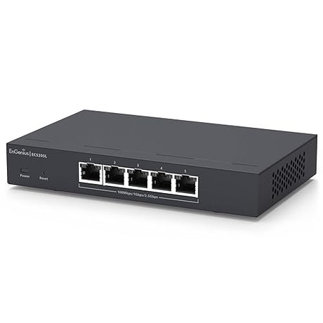 EnGenius ECS205L 5-Port 2.5G Multi-Gigabit Layer 2 Switch – Cloud or On-Premise Managed, Cat5e Compatible, High-Speed Ethernet for Business, Workstations, Servers, and Wi-Fi Access Points