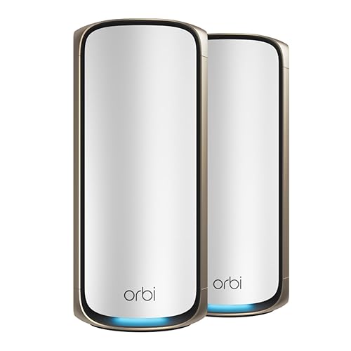 NETGEAR Orbi 970 Series Quad-Band WiFi 7 Mesh Network System (RBE972S) - Router + 1 Satellite Extender, Security Features, 27 Gbps, 6,600 sq. ft., 200 Devices, 10 Gig Internet Port – Free Expert Help WiFi 7 2-Pack