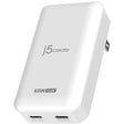 j5create 65W GaN Slim PD USB-C 2-Port Charger, White, JUP2465