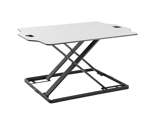 Amer EZUP 32x22 Height Adjustable Sit/Stand Desk Surface Riser, 32" Wide Tabletop Sit Stand Desk Converter, Monitor Laptop Platform Work Station - Durable White Top