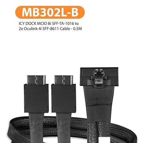ICY DOCK MCIO 8i SFF-TA-1016 to 2X Oculink 4i SFF-8611 Cable - 0.5M | MB302L-B