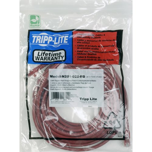 Tripp Lite Cat6 Gigabit Snagless Molded Patch Cable (RJ45 M/M) - Red, 15-ft.(N201-015-RD)