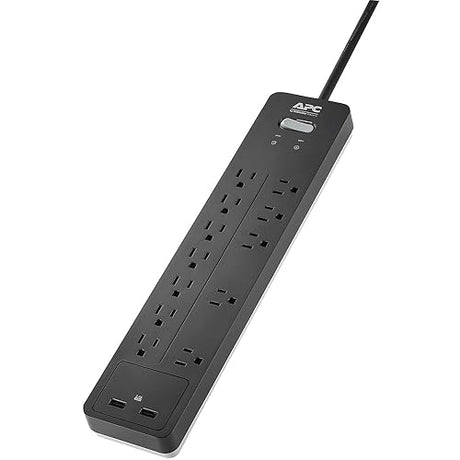 APC PH12U2 12-Outlet Surge Protector Power Strip with USB Charging Ports, 2160 Joules, Surge Arrest Home/Office, Black 12 Outlet OL + USB Charging