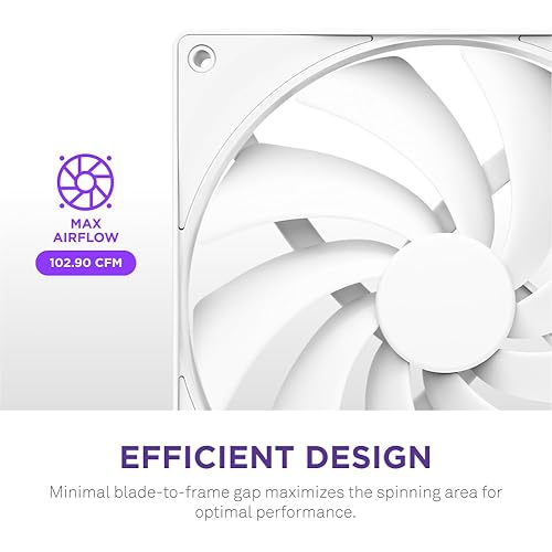 NZXT F140Q, 120mm Quiet Airflow PC Case Fan, Intake or Exhaust, Chamfered Frame for Concentrated Air, Fluid Dynamic Bearings, Low Noise, PWM Control, White