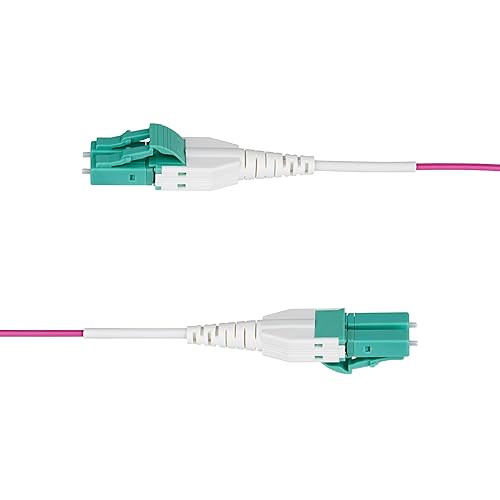 StarTech.com 10m (33ft) LC to LC (UPC) OM4 Multimode Fiber Optic Cable, Erika Violet, 50/125, 40G/100G, Uniboot Fiber Jumper Cord, OFNR Riser Rated