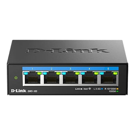 D-Link 5-Port 2.5GB Unmanaged Gaming Switch with 5 x 2.5G - Multi-Gig, Network, Fanless, Plug & Play (DMS-105) Black