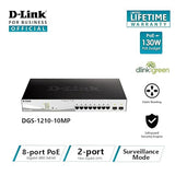 D-Link 10-Port Gigabit Smart Managed PoE Switch, 8 PoE+ Ports (130W), 2 SFP Combo Ports, L2+ features, Static Routing, VLANs, Cable Diagnostics, WebSmart, Web UI, (DGS-1210-10MP) 10 Port, 8 PoE+ 130W, 2 SFP