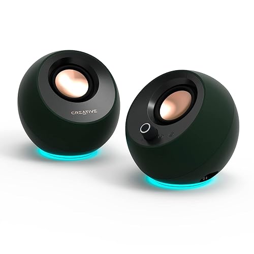 Creative Pebble Pro Minimalist 2.0 USB-C Computer Speakers with Bluetooth 5.3 and Customizable RGB Lighting, Clear Dialog and BassFlex Tech, USB Audio, Headset Port, for PC and Mac … 2.0 USB-C Audio Green with RGB