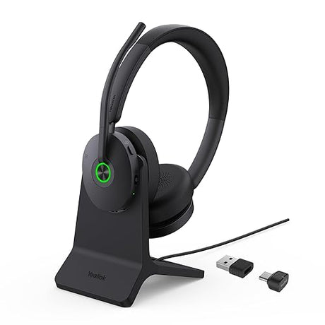 Yealink BH74 with Stand ANC Wireless Bluetooth Headset with Mic for Work, 6-mics Hybrid ANC Tech, Microsoft Teams Premium Open Of?ce Certified Headsets, up to 32h Talking Battery Life, Zoom Certified Black (Teams) BH74+Stand (USB-C to A)