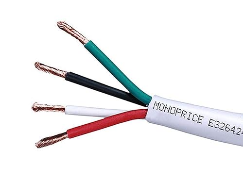 Monoprice 104042 Access Series 16 Gauge AWG CL2 Rated 4 Conductor Speaker Wire / Cable - 250ft Fire Safety In Wall Rated, Jacketed In White PVC Material 99.9% Oxygen-Free Pure Bare Copper CL2 Rated | 4-Conductor 250ft 16AWG Cable