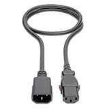 Tripp Lite Computer Power Cord Extension (C14 to C13 Power Cord), Locking C13 Connector, 10A, 100-250V, 18AWG, 3 ft. (P004-L03)