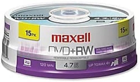 Maxell DVD+RW Discs, 4.7GB, 4x, Spindle, Silver
