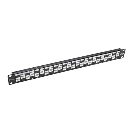 Tripp Lite N254-024-6A-of 24-Port Cat6a Cat6 Cat5e Feed-Through Patch Panel Offset with Cable Management Bar RJ45 Ethernet 1URM TAA 24-Port Cat6a (Offset & Cable Management)