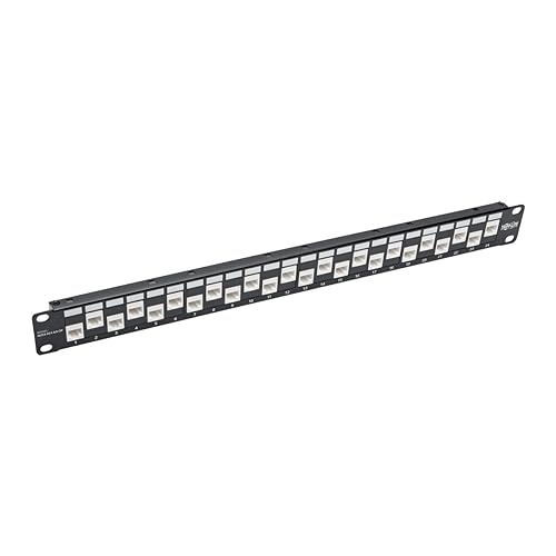 Tripp Lite N254-024-6A-of 24-Port Cat6a Cat6 Cat5e Feed-Through Patch Panel Offset with Cable Management Bar RJ45 Ethernet 1URM TAA 24-Port Cat6a (Offset & Cable Management)