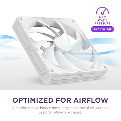 NZXT F140Q, 120mm Quiet Airflow PC Case Fan, Intake or Exhaust, Chamfered Frame for Concentrated Air, Fluid Dynamic Bearings, Low Noise, PWM Control, White